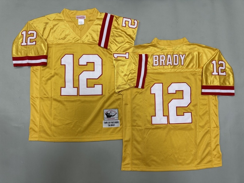 Men 2025 Tampa Bay Buccaneers #12 Brady yellow Throwback Limited NFL Jersey style 001